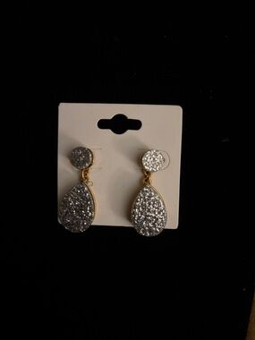 J. Crew Silver Glitter Teardrop Earrings with Gold Trim
